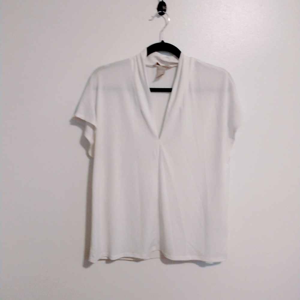 H&M white blouse with v neck size medium, semi sheer